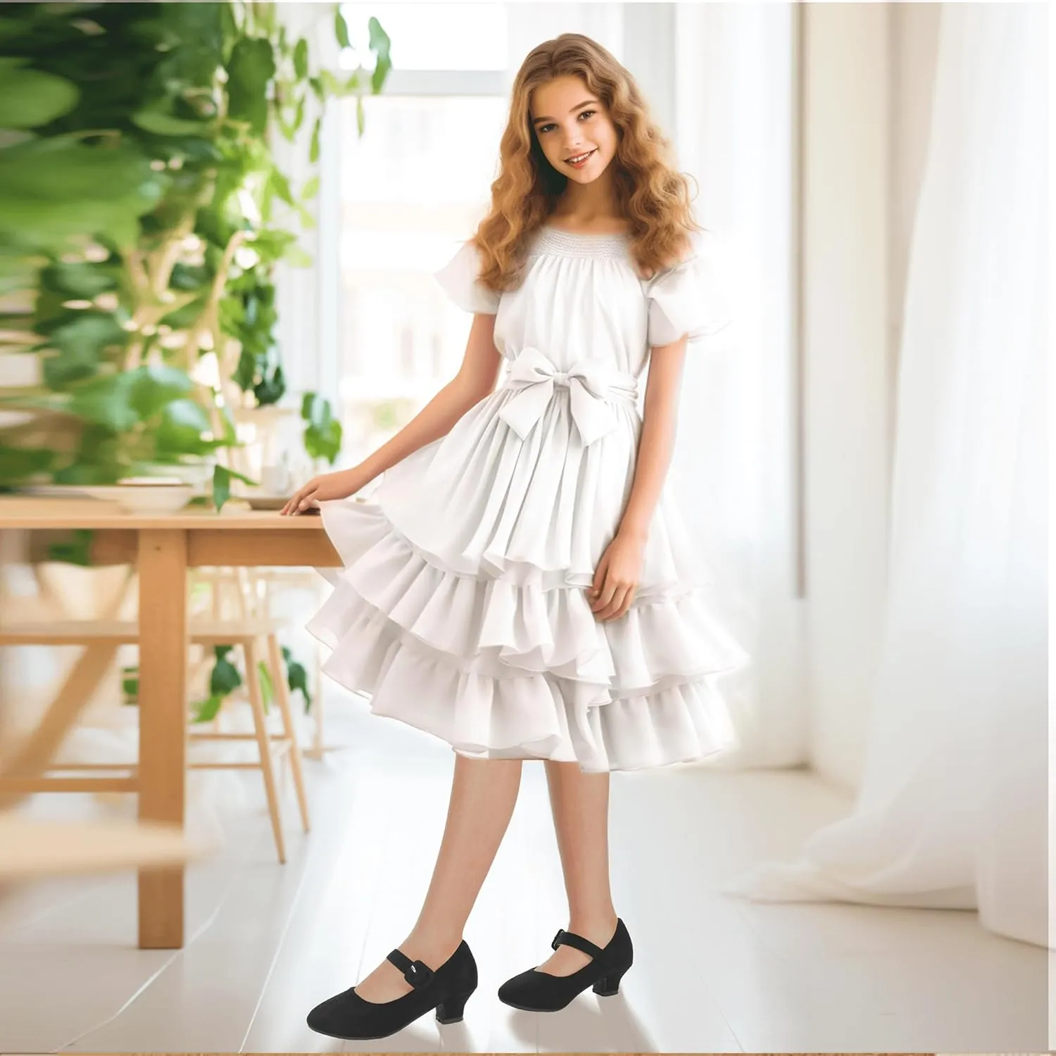 Hehainom Girls Dress Shoes Low Heels Mary Jane Flower Girl Wedding Party Communion Toddler Kids Heels