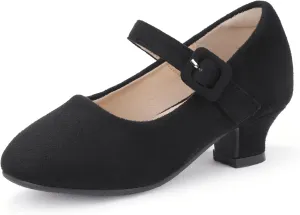 Hehainom Girls Dress Shoes Low Heels Mary Jane Flower Girl Wedding Party Communion Toddler Kids Heels