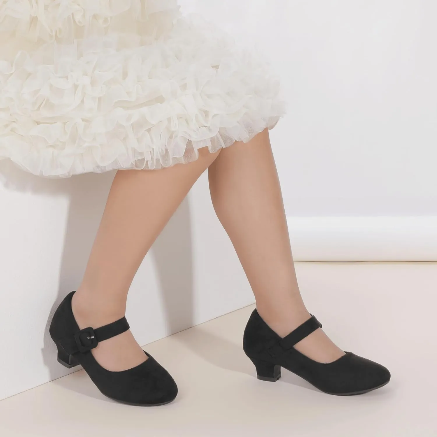 Hehainom Girls Dress Shoes Low Heels Mary Jane Flower Girl Wedding Party Communion Toddler Kids Heels