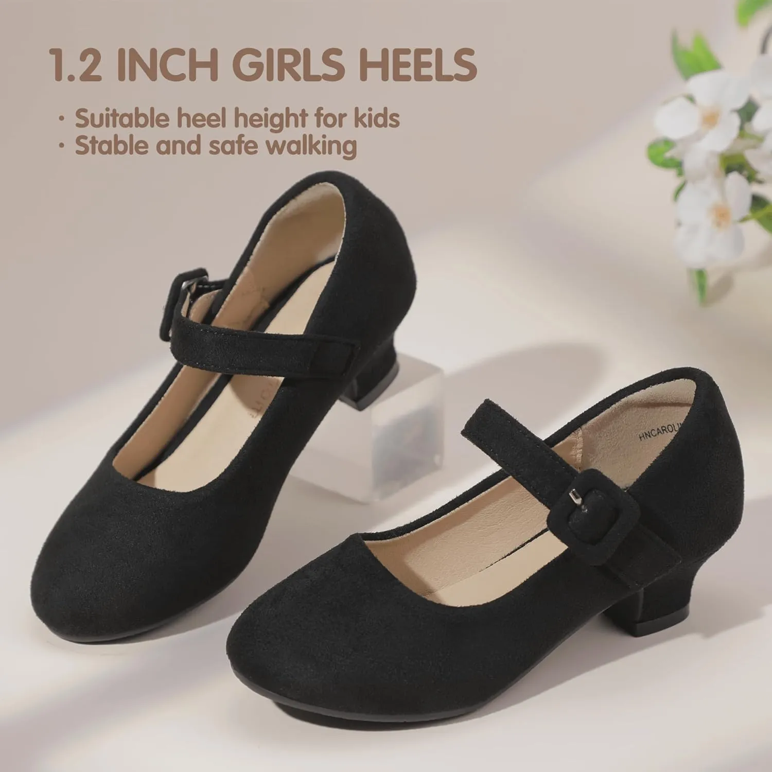Hehainom Girls Dress Shoes Low Heels Mary Jane Flower Girl Wedding Party Communion Toddler Kids Heels