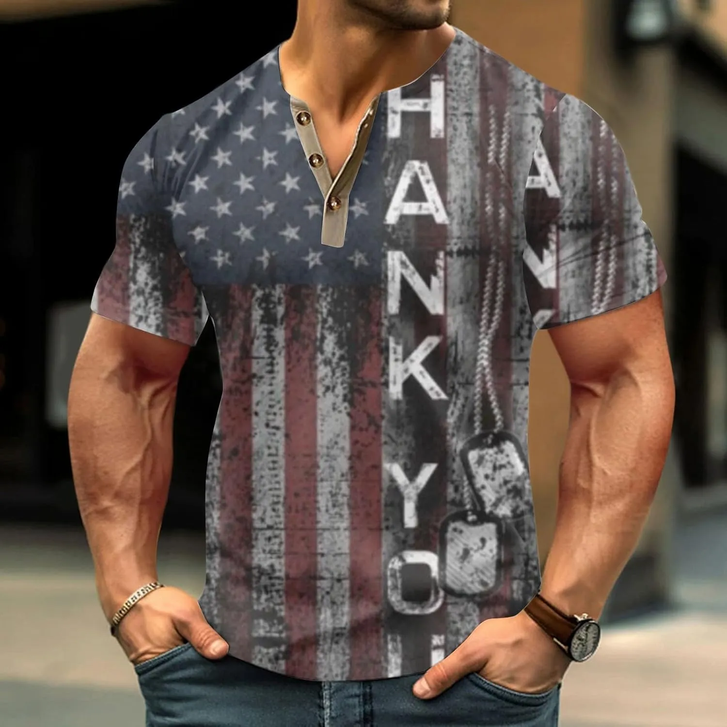 Henley Shirts 4th of July Shirts Short Sleeve Star Striped Summer Shirts Graphic Tees