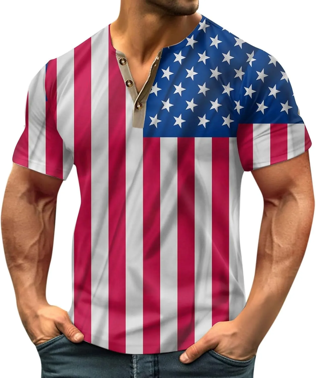 Henley Shirts 4th of July Shirts Short Sleeve Star Striped Summer Shirts Graphic Tees