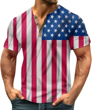 Henley Shirts 4th of July Shirts Short Sleeve Star Striped Summer Shirts Graphic Tees