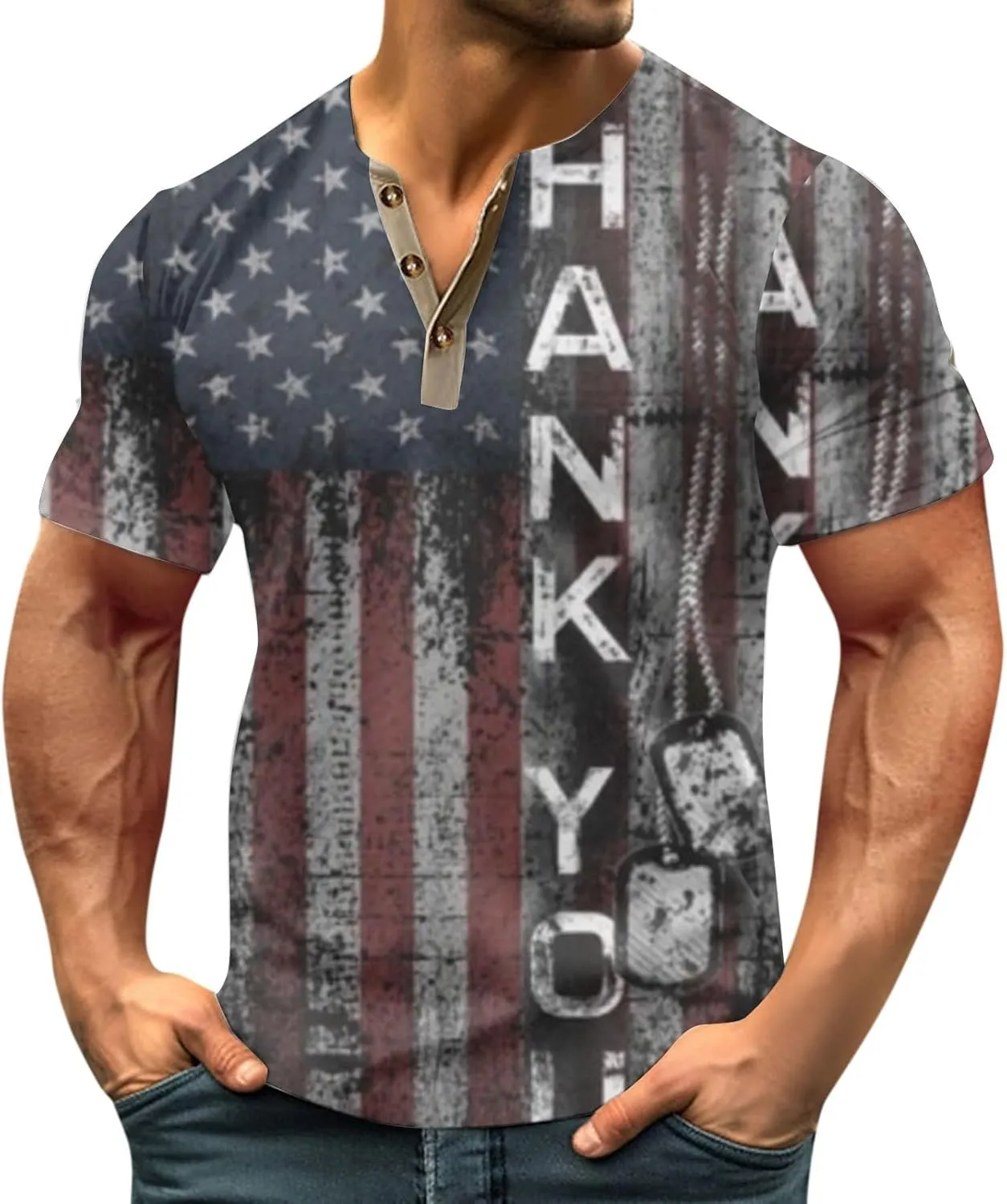 Henley Shirts 4th of July Shirts Short Sleeve Star Striped Summer Shirts Graphic Tees