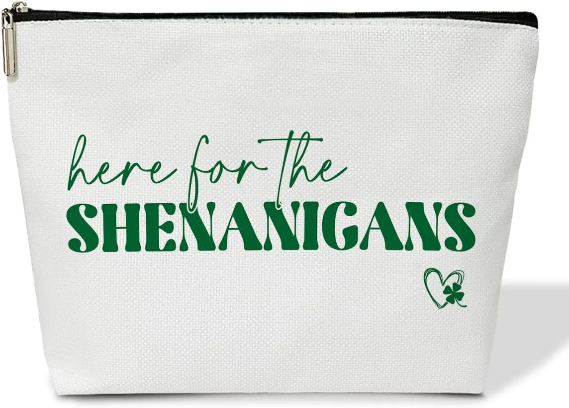 Here for The Shenanigans St Patrick's Day Bags Shamrock Make up Bags Irish Blessing Cosmetic Pouch with Zipper Saint Patricks Party Favors St Patricks Day Gifts for Women Friends JK0431