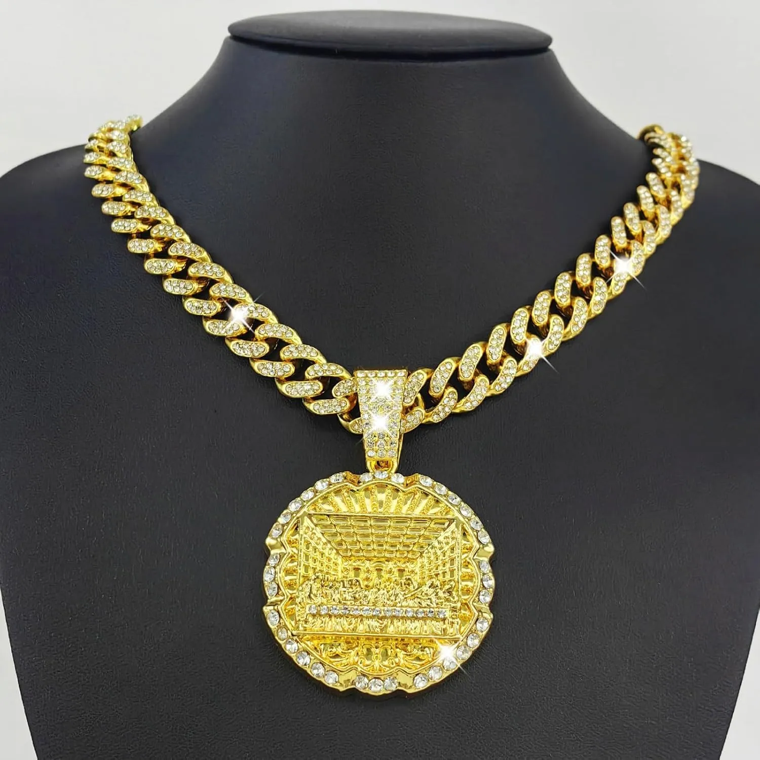 Hip-hop Cuban Chain, Rhinestone Pendant Necklace Jewelry For MenMen's Fashion JewelryWomen's Jewelry