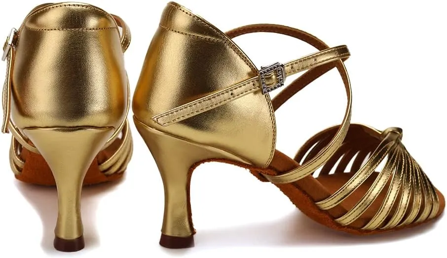 HIPPOSEUS Women's Professional Latin Dance Shoes Open Toe Ballroom Salsa Dance Heels,Model 1219