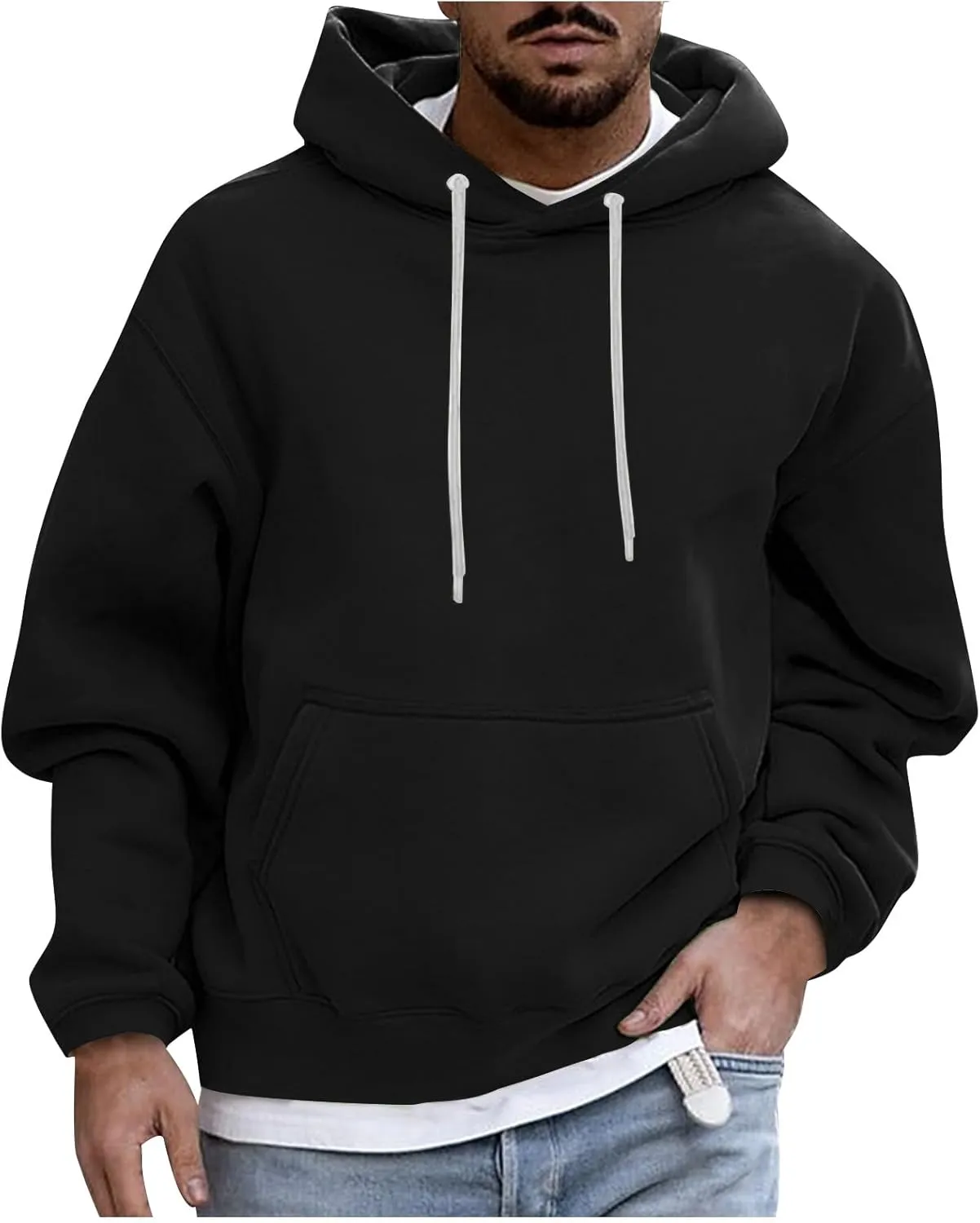 Hoodies for Men 2024 Men's Fleece Pullover Hoodie Loose Fit Ultra Soft Hooded Sweatshirt with Pockets
