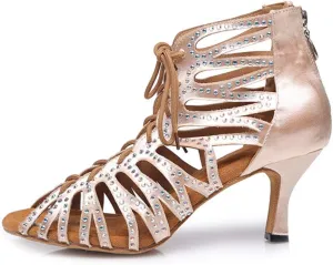 HROYL Rhinestone Dance Shoes Latin Dance Shoes Women Ballroom Tango High Heel Women Dance Shoes,Model YCL415