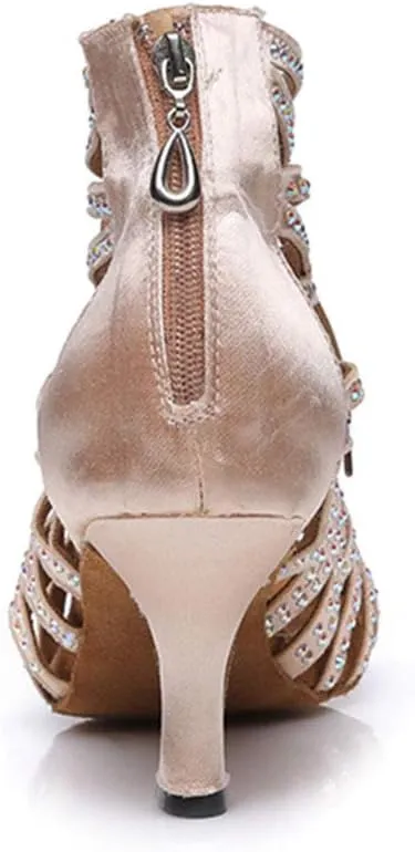 HROYL Rhinestone Dance Shoes Latin Dance Shoes Women Ballroom Tango High Heel Women Dance Shoes,Model YCL415