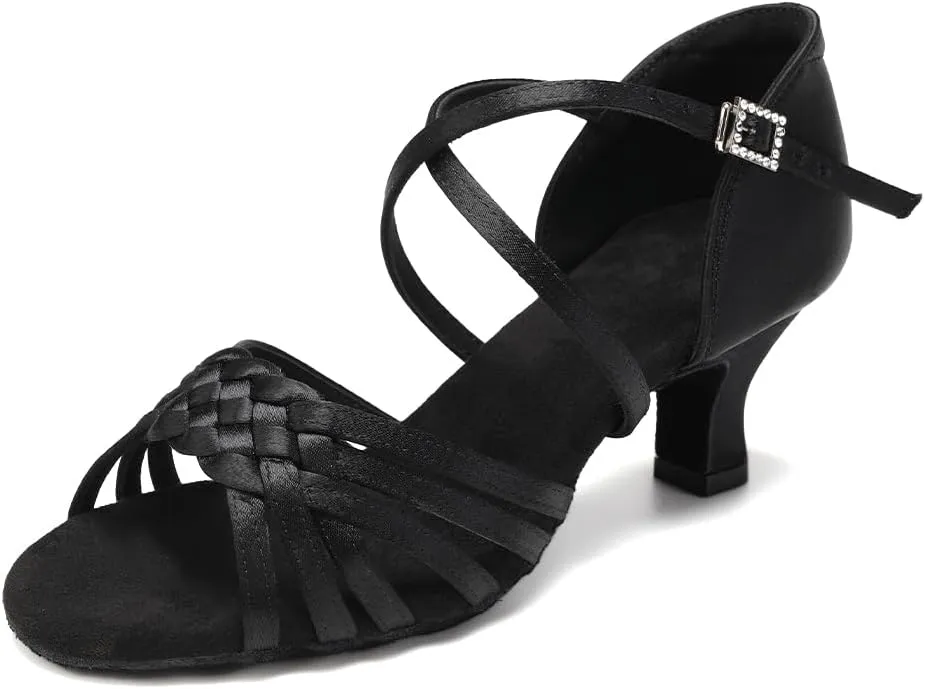 HROYL Women Latin Dance Shoes Professional Practice Performance Ballroom Salsa Dance Shoes,Model EM3032