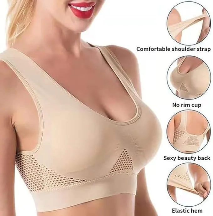 Hvyesh Breathable Cool Liftup Air Bra 2024 New Sports Bra for Women Full Support Seamless Wireless Unpadded No Underwire Bra