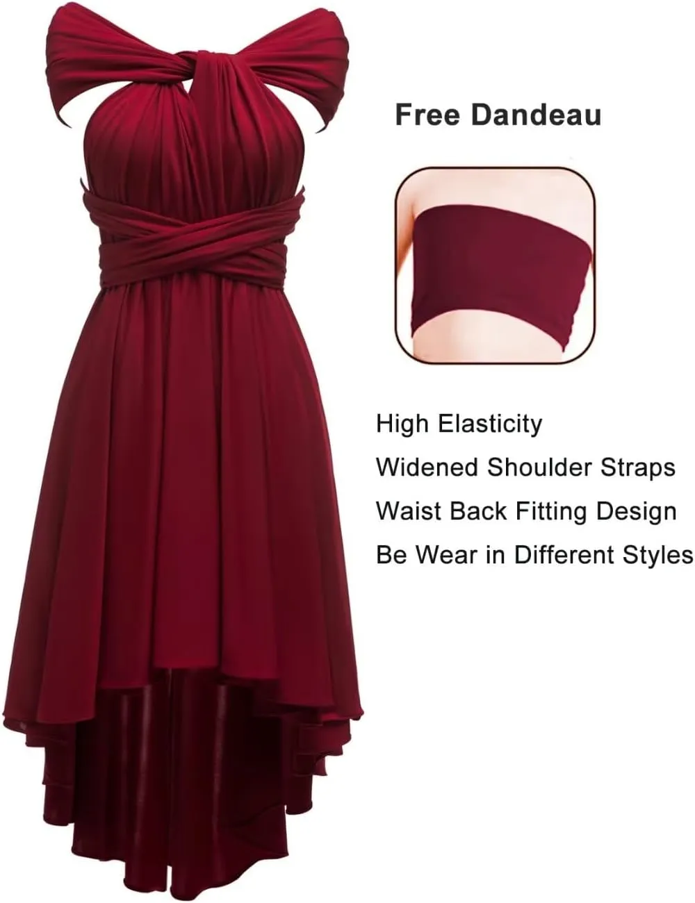 Infinity Bridesmaid Dresses for Wedding Short Convertible Multiway Transformer High Low Party Gowns with Bandeau