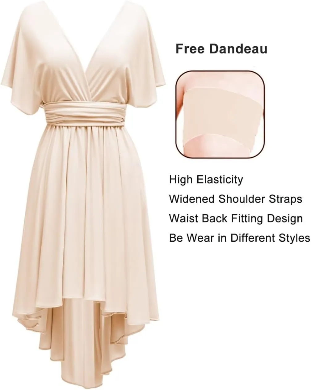 Infinity Bridesmaid Dresses for Wedding Short Convertible Multiway Transformer High Low Party Gowns with Bandeau
