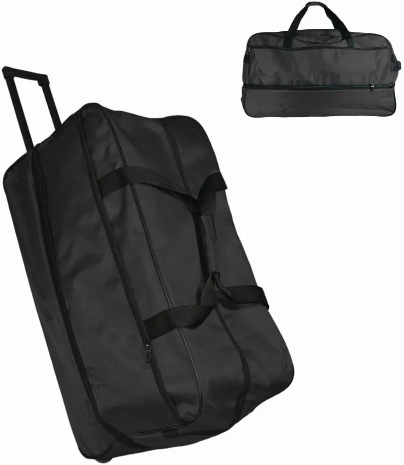 Ironbar Duffle Bag Travel Suitcase Large Foldable Expandable, Sports Gym Tote Bag, Carry On Weekender Men Women Unisex Black (Black)