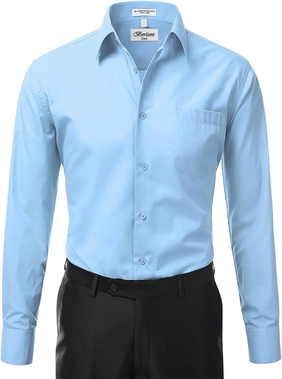 Italy Men's Long Sleeve Solid Premium Dress Shirt