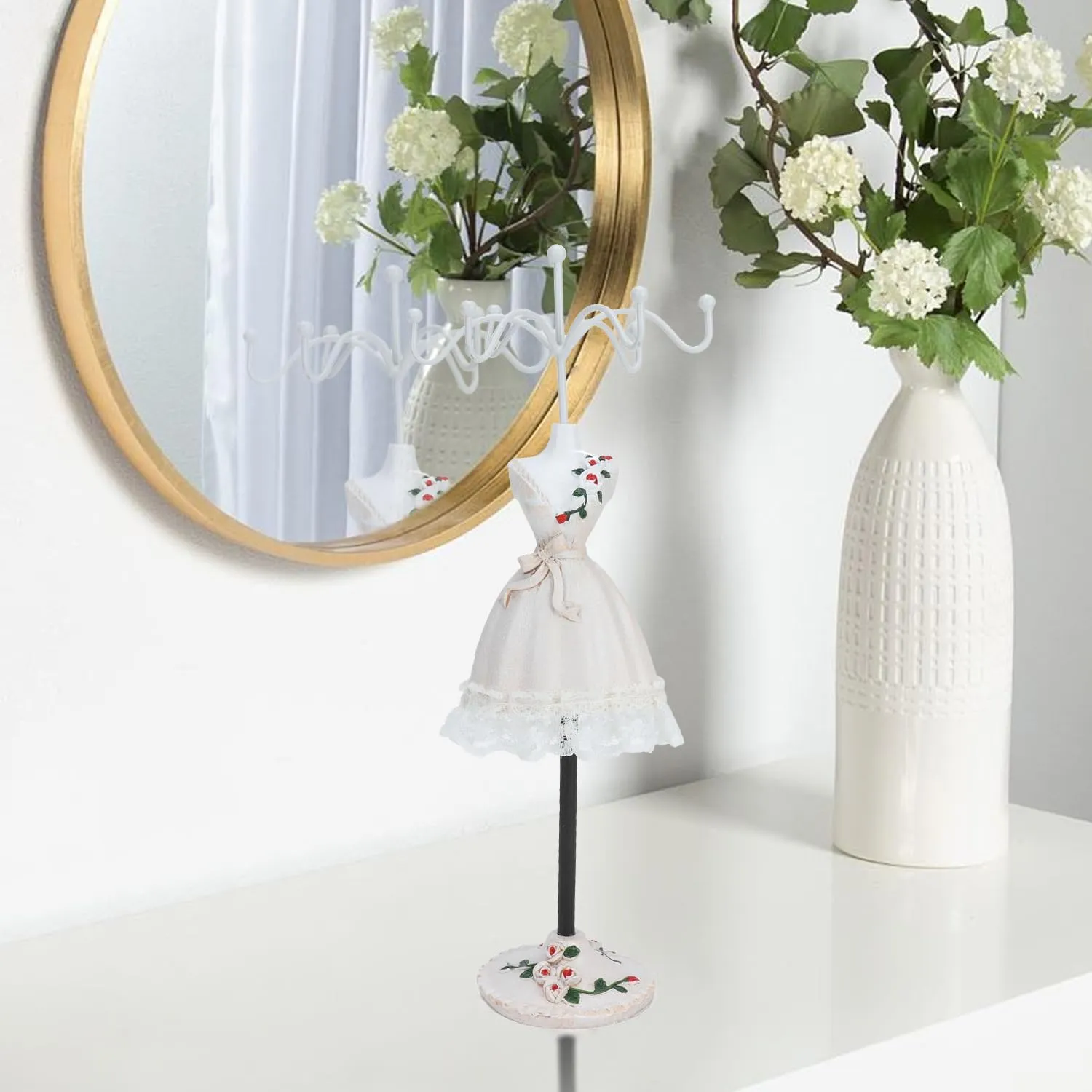 Jewelry Display Stand, Model Dress Earring Necklace Ring Jewelry Organizer Holder with Rotatable Bracket, Doll Jewelry Tower Rack for Girls Women(A)