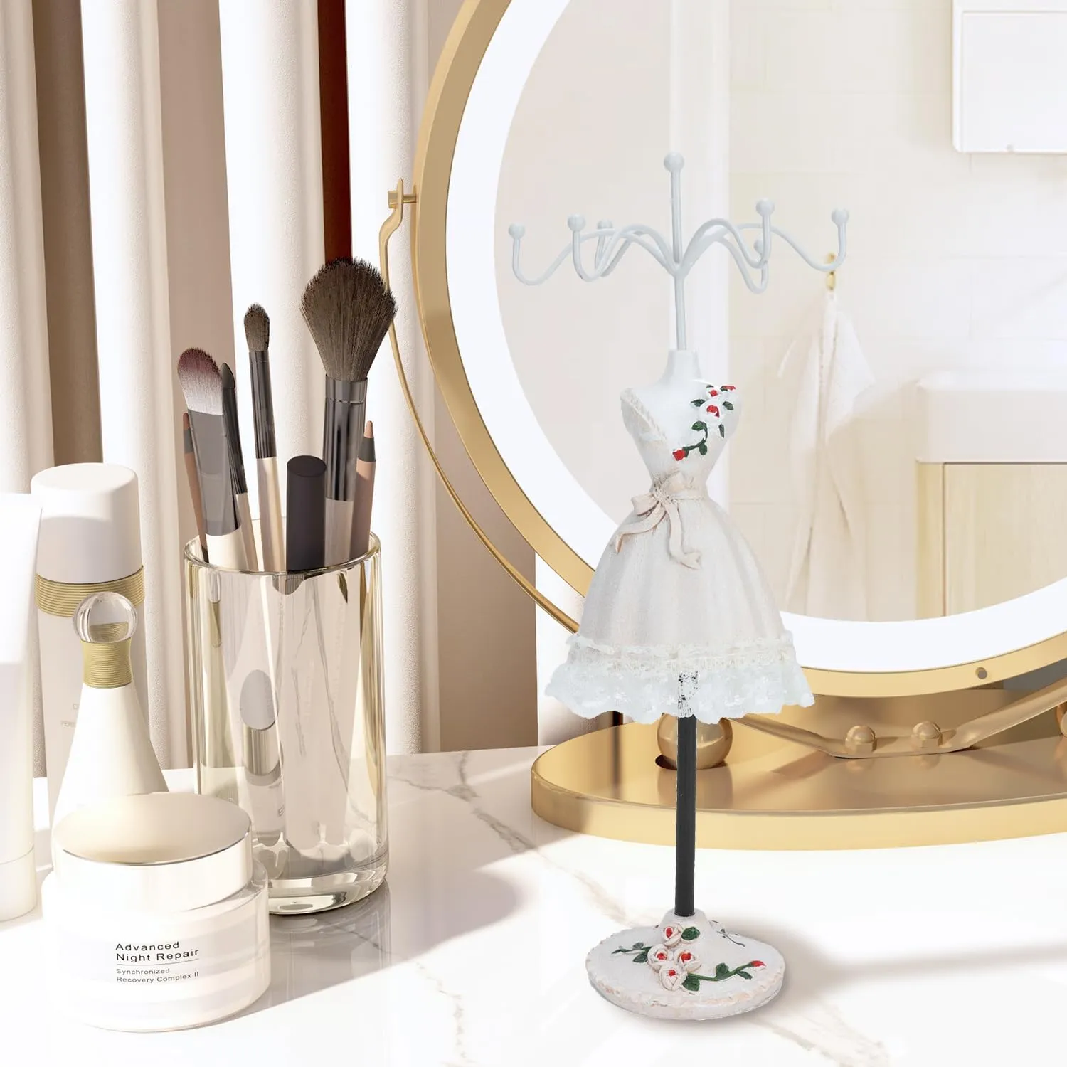 Jewelry Display Stand, Model Dress Earring Necklace Ring Jewelry Organizer Holder with Rotatable Bracket, Doll Jewelry Tower Rack for Girls Women(A)