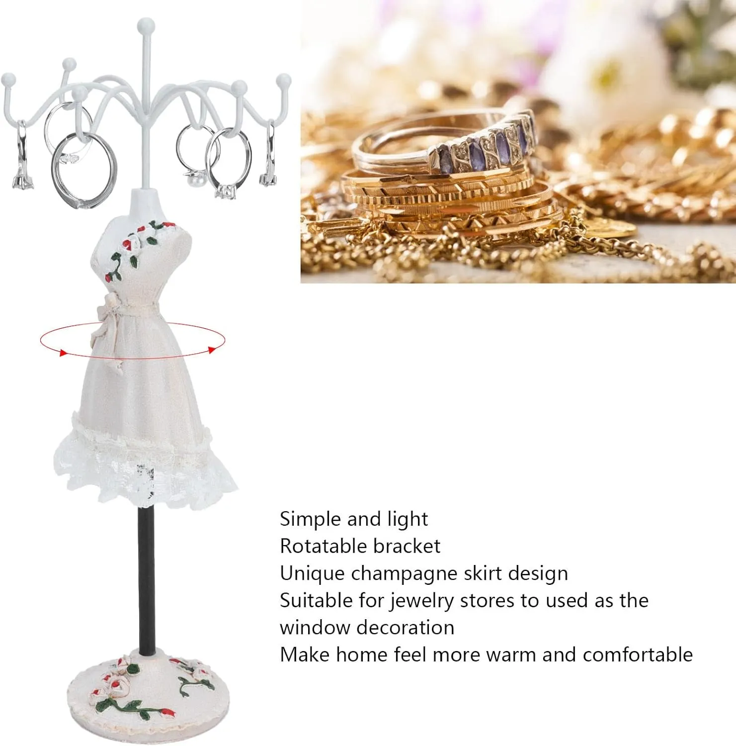 Jewelry Display Stand, Model Dress Earring Necklace Ring Jewelry Organizer Holder with Rotatable Bracket, Doll Jewelry Tower Rack for Girls Women(A)