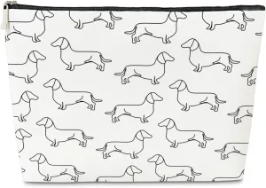 JioJio Chan Dachshund Gifts for Women Makeup Bag, Cute Dachshund Mom Gifts Line Art PU Leather Cosmetic Bag for Purse, Weiner Dog Makeup Pouch
