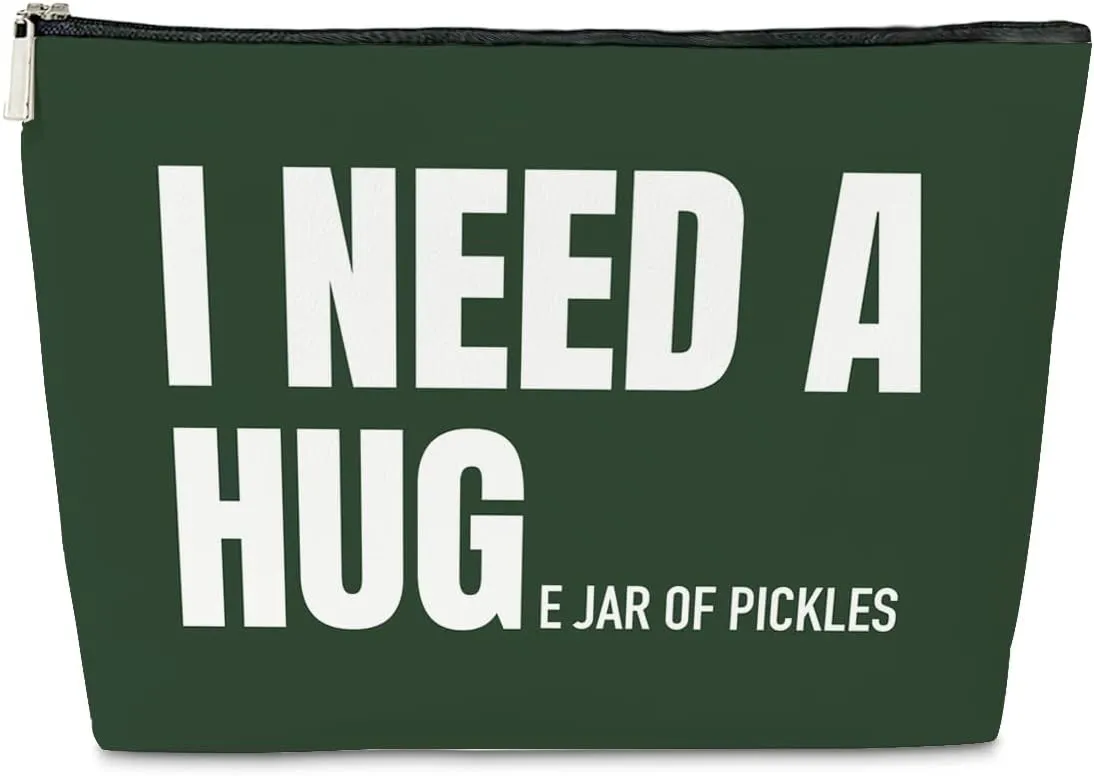 JioJio Chan Funny Pickle Gifts Makeup Bag for Women, I Need a Huge Jar of Pickles PU Leather Cosmetic Bag for Purse, Gifts for Lovers, Stuff & Makeup Pouch
