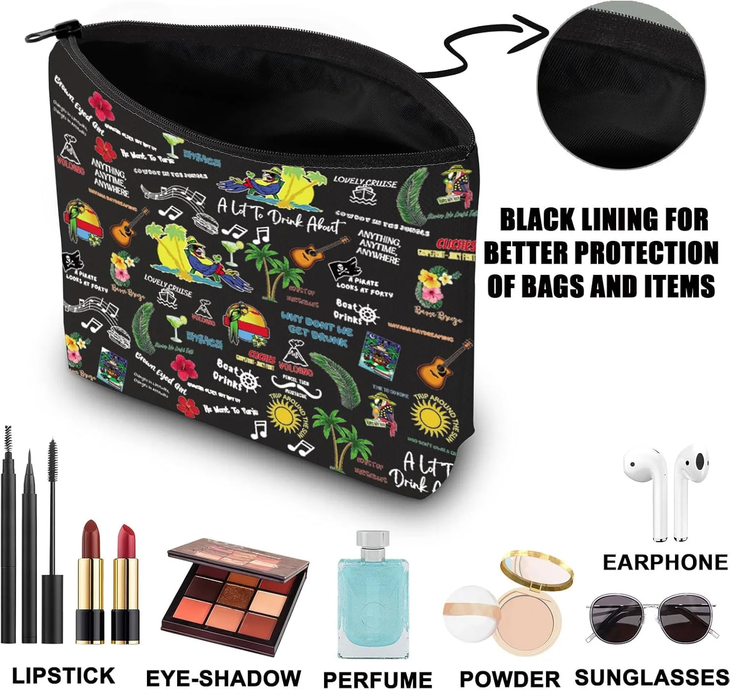 JNIAP Music Lyrics Makeup Bag Singer Album Inspired Gifts Singer Fans Gift Song Lyrics Zipper Pouch Singer Merchandise (want to paris black mb)