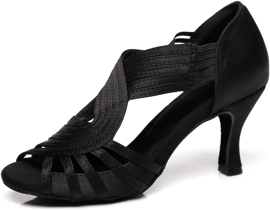 JUODVMP Ballroom Dance Rhinestone Latin Salsa Performance Heels Shoes Peep-Toe Dance Shoes,Model YCD5