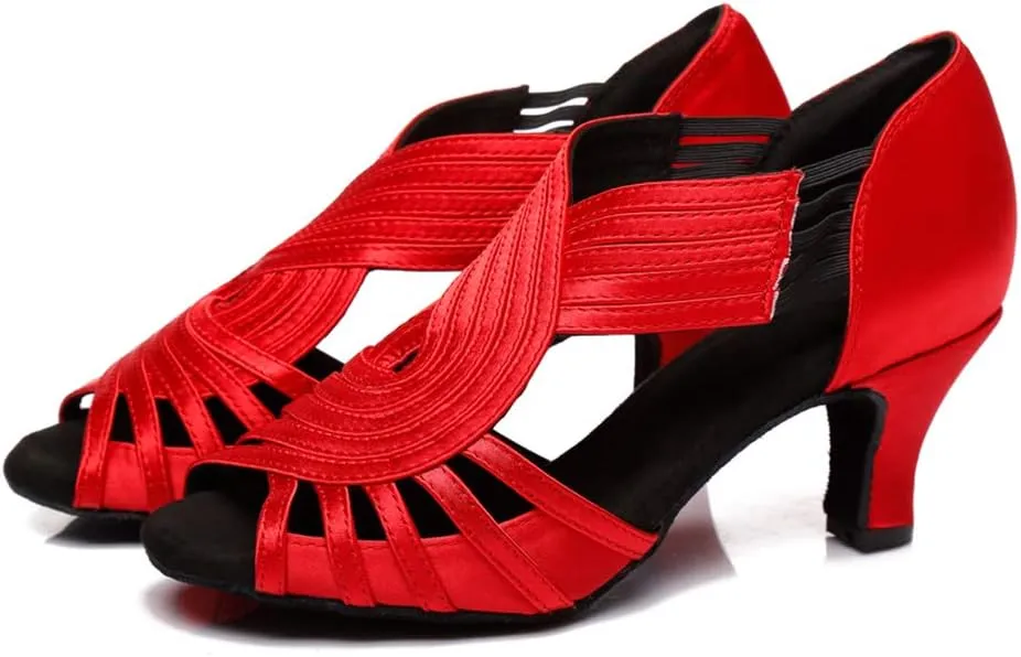 JUODVMP Ballroom Dance Rhinestone Latin Salsa Performance Heels Shoes Peep-Toe Dance Shoes,Model YCD5