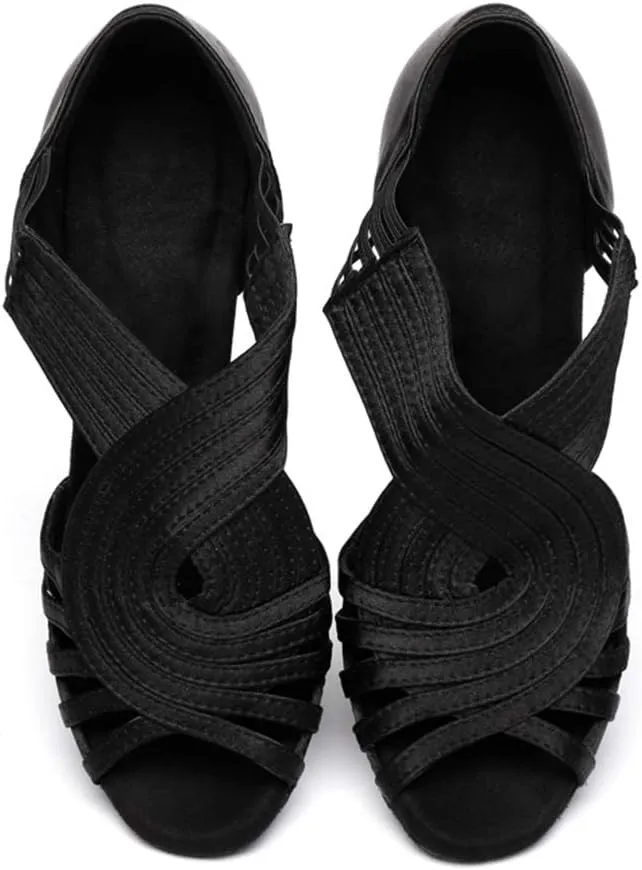JUODVMP Ballroom Dance Rhinestone Latin Salsa Performance Heels Shoes Peep-Toe Dance Shoes,Model YCD5