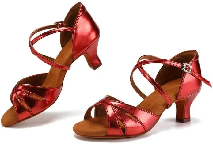 JUODVMP Women's Dance Shoes Satin Cut-Out Ballroom Dancing Heels Professional Dancing Practice Shoes