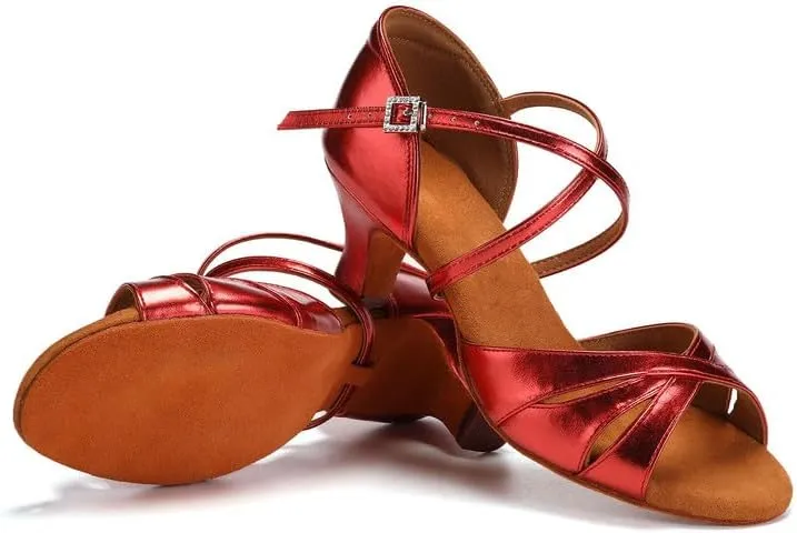 JUODVMP Women's Dance Shoes Satin Cut-Out Ballroom Dancing Heels Professional Dancing Practice Shoes