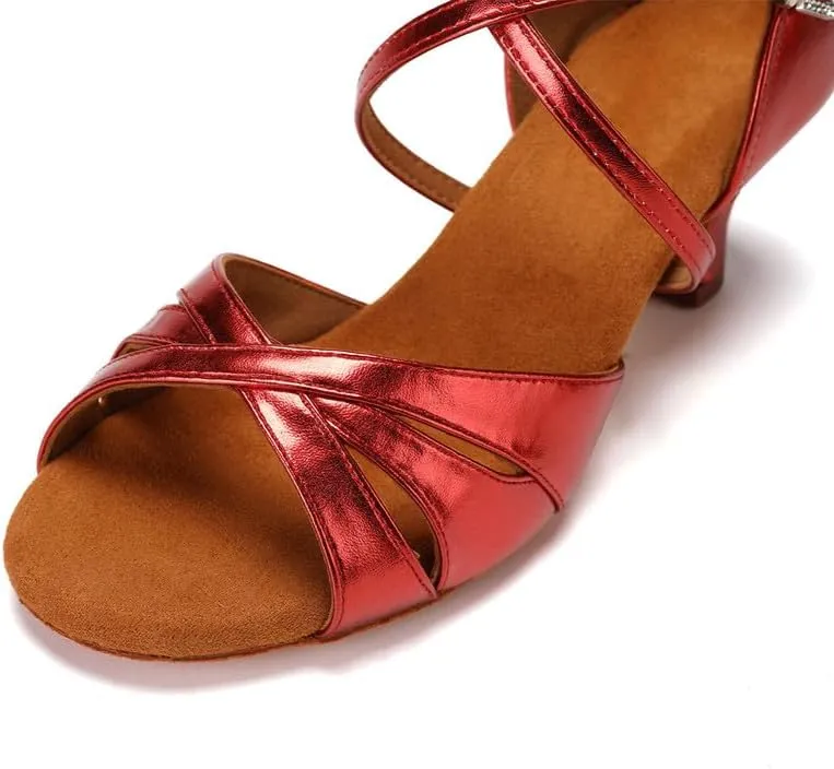 JUODVMP Women's Dance Shoes Satin Cut-Out Ballroom Dancing Heels Professional Dancing Practice Shoes