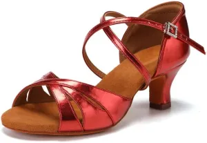 JUODVMP Women's Dance Shoes Satin Cut-Out Ballroom Dancing Heels Professional Dancing Practice Shoes