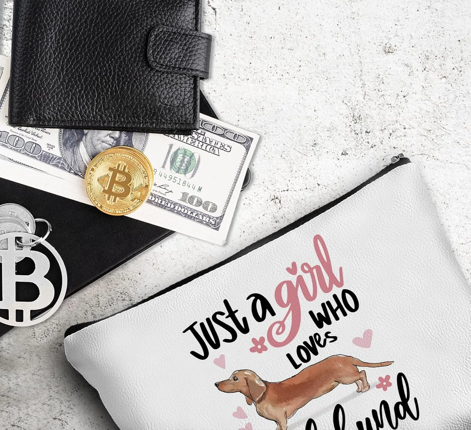 Just A Girl Who Loves Dachshund Makeup Bag,Cute Sausage Dog Puppy Leather Travel Makeup Pouch,Cosmetic Bag Zipper Pouch for Women,Travel Organizer Pouch Small Makeup Bag for Purse
