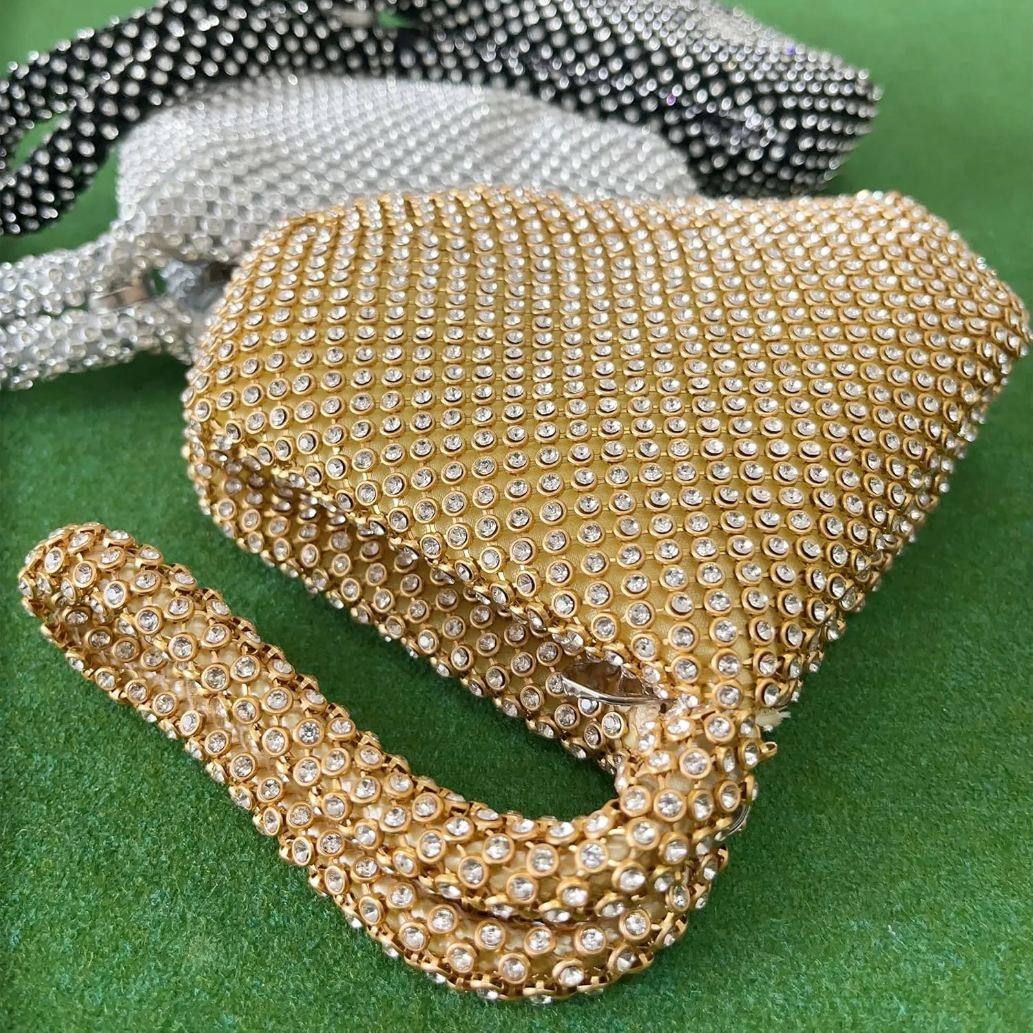 KAITAK Women's Rhinestone Clutch Evening Bags Mini Sparkly Glitter Triangle Purse for Party Prom