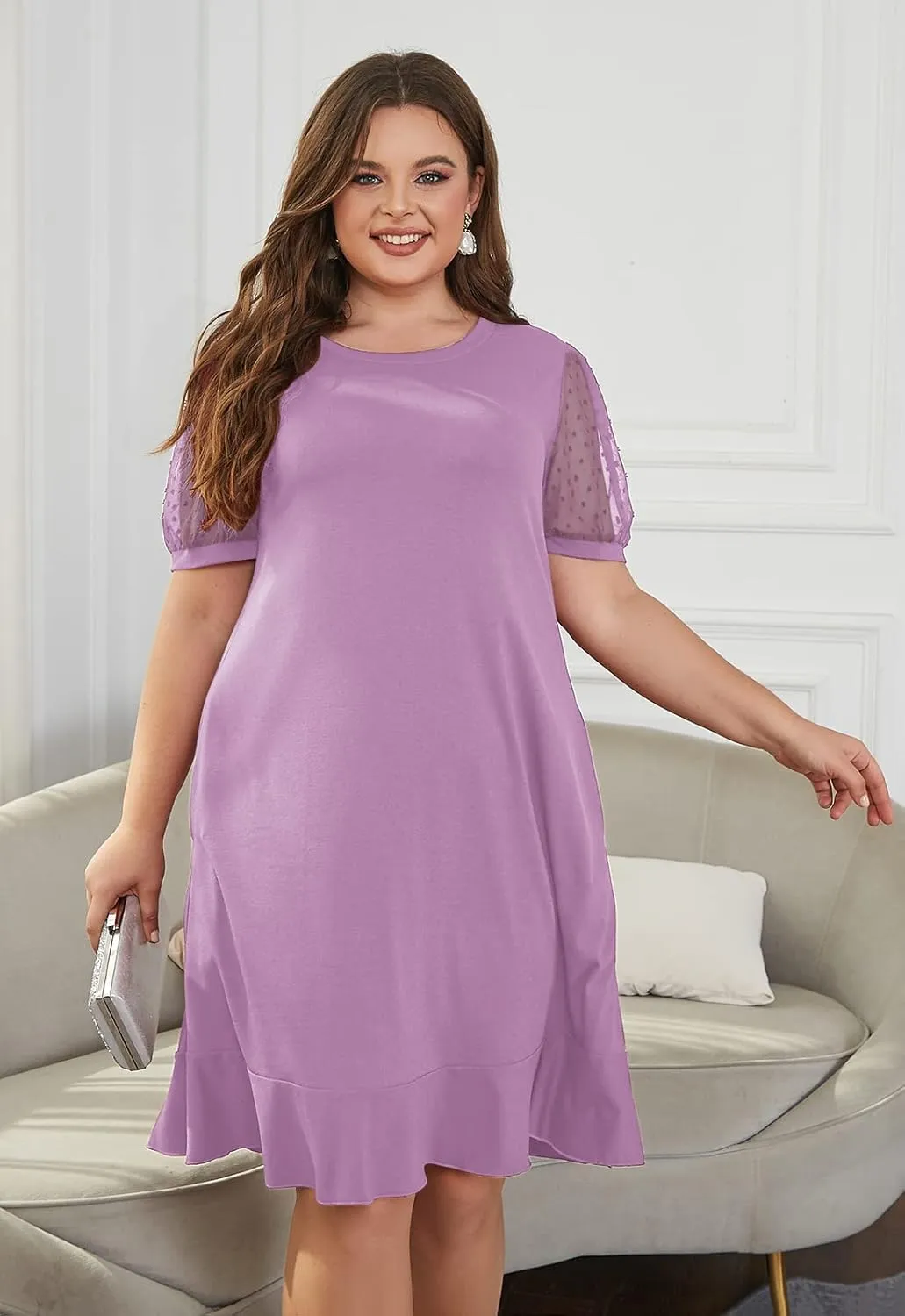 Keluummi Plus Size Wedding Dresses for Curvy Women, Summer Casual Business A Line Midi Shift Cocktail Dress, Sheath