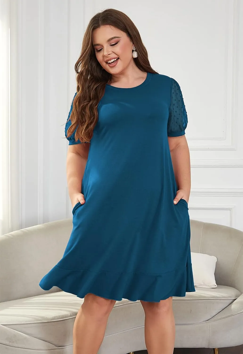 Keluummi Plus Size Wedding Dresses for Curvy Women, Summer Casual Business A Line Midi Shift Cocktail Dress, Sheath
