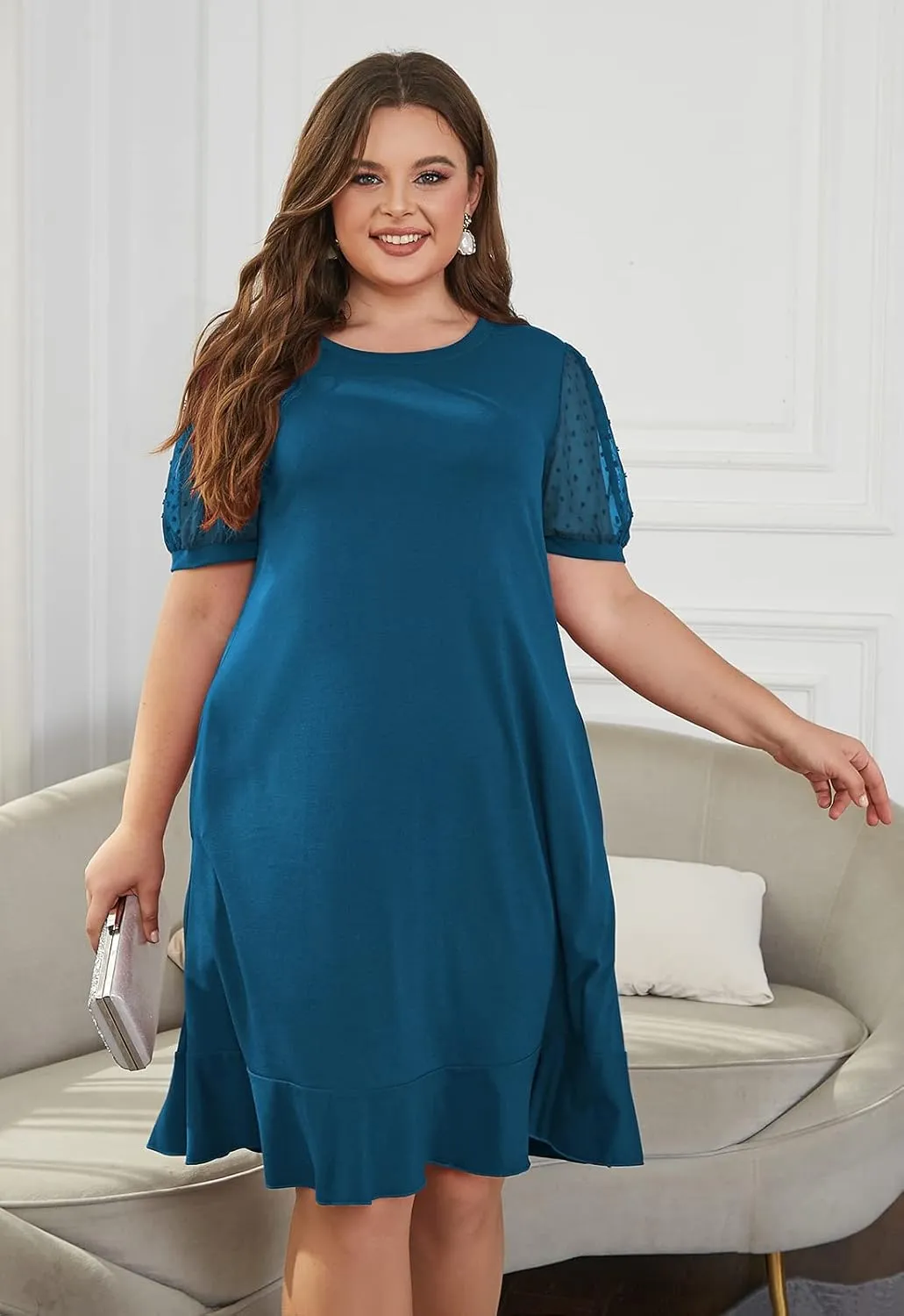 Keluummi Plus Size Wedding Dresses for Curvy Women, Summer Casual Business A Line Midi Shift Cocktail Dress, Sheath