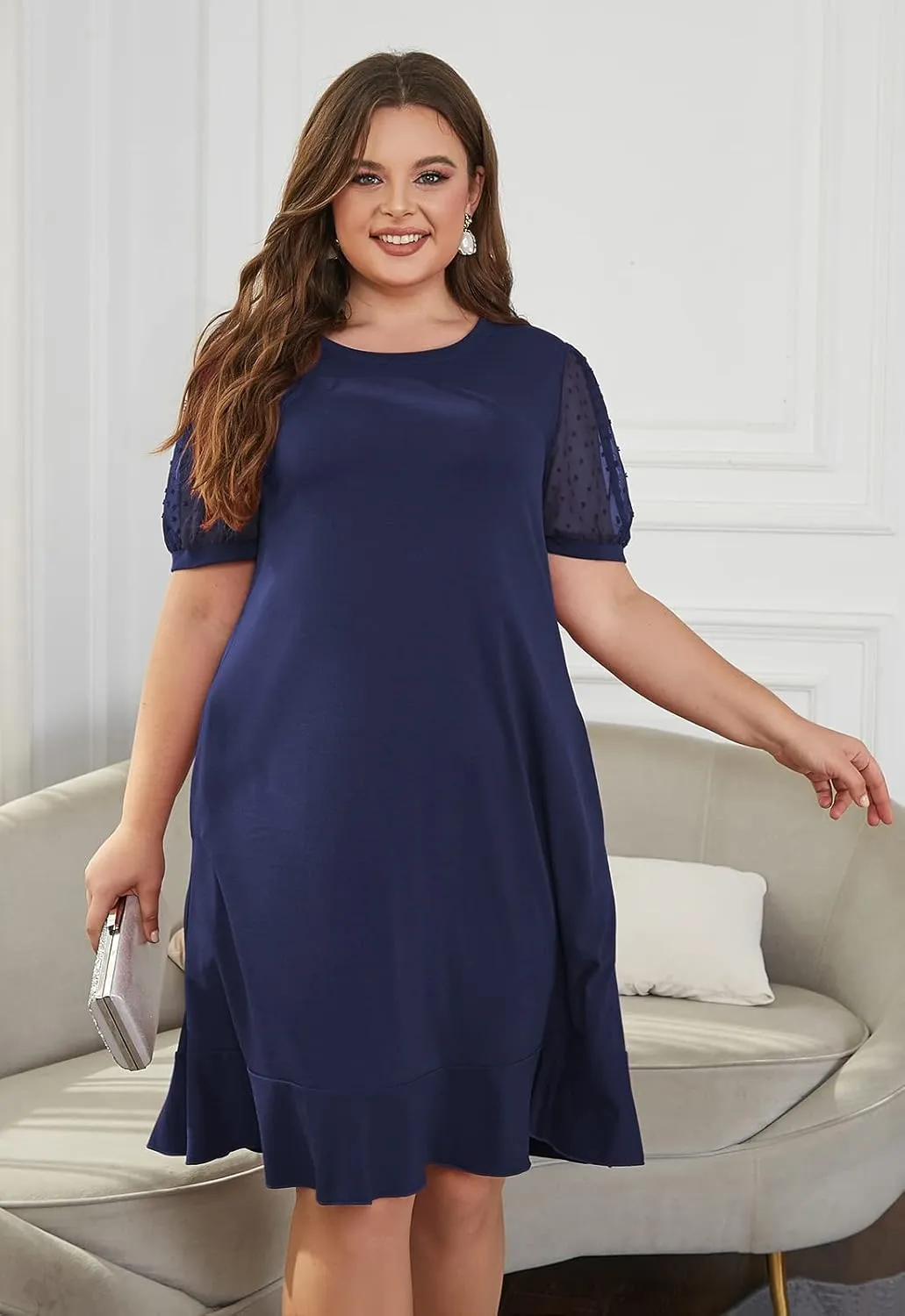 Keluummi Plus Size Wedding Dresses for Curvy Women, Summer Casual Business A Line Midi Shift Cocktail Dress, Sheath