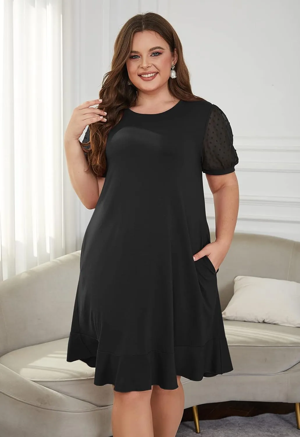 Keluummi Plus Size Wedding Dresses for Curvy Women, Summer Casual Business A Line Midi Shift Cocktail Dress, Sheath