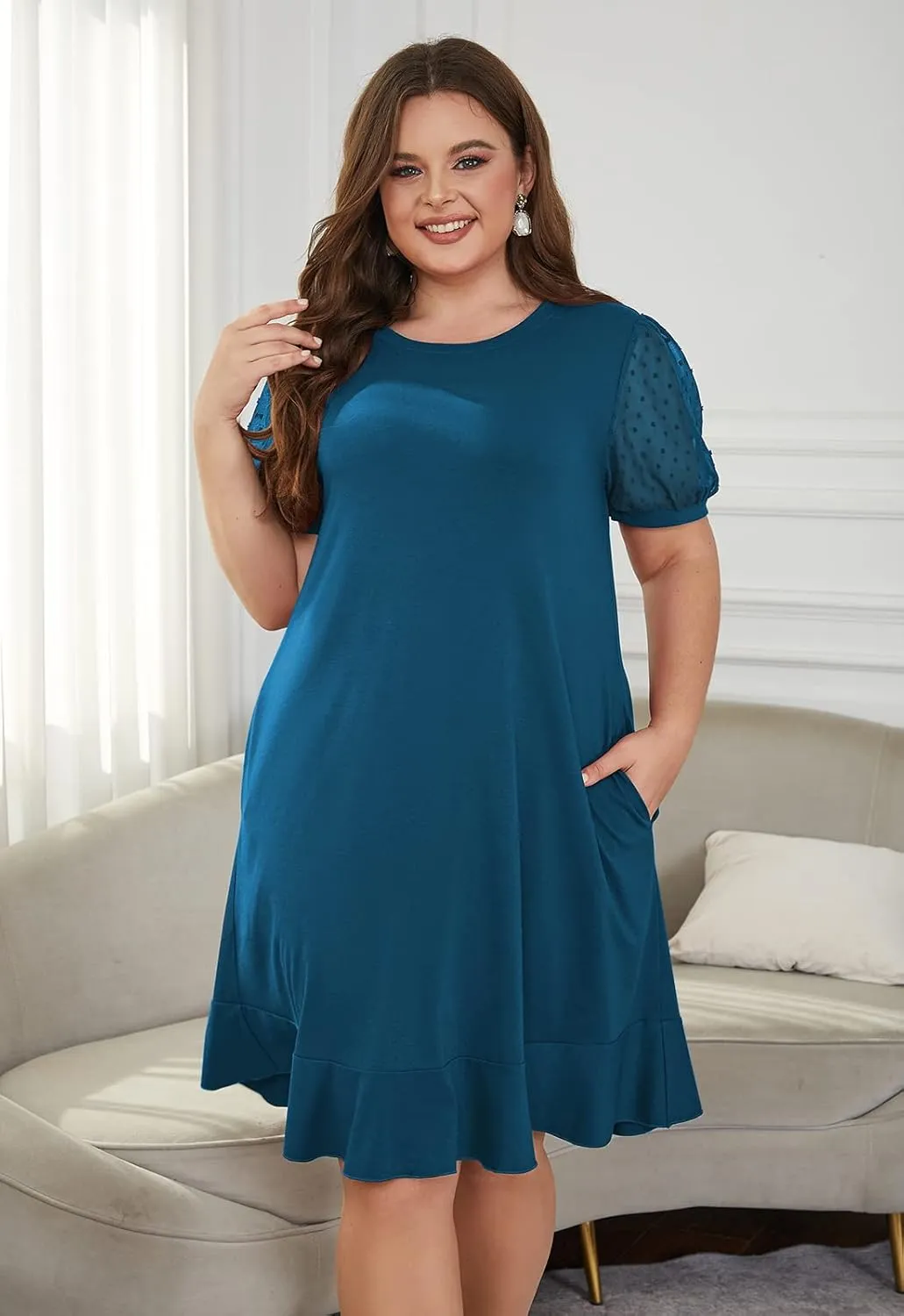 Keluummi Plus Size Wedding Dresses for Curvy Women, Summer Casual Business A Line Midi Shift Cocktail Dress, Sheath
