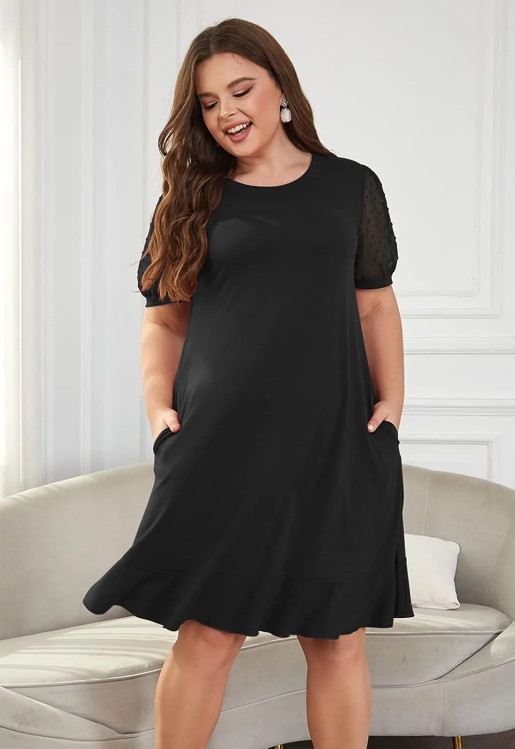 Keluummi Plus Size Wedding Dresses for Curvy Women, Summer Casual Business A Line Midi Shift Cocktail Dress, Sheath