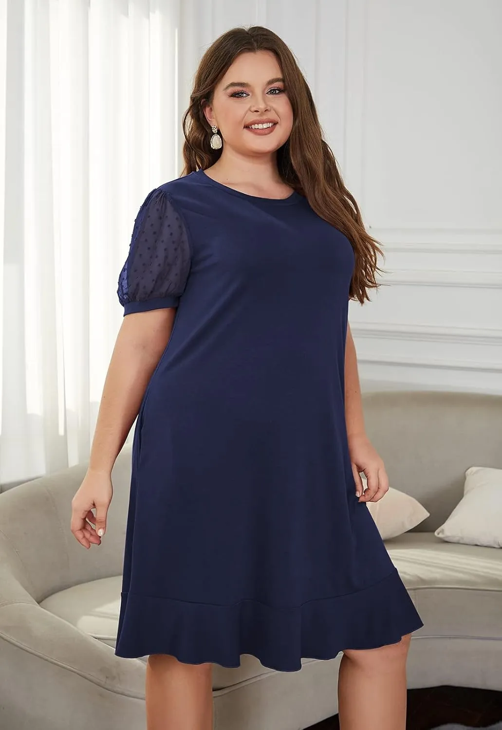 Keluummi Plus Size Wedding Dresses for Curvy Women, Summer Casual Business A Line Midi Shift Cocktail Dress, Sheath