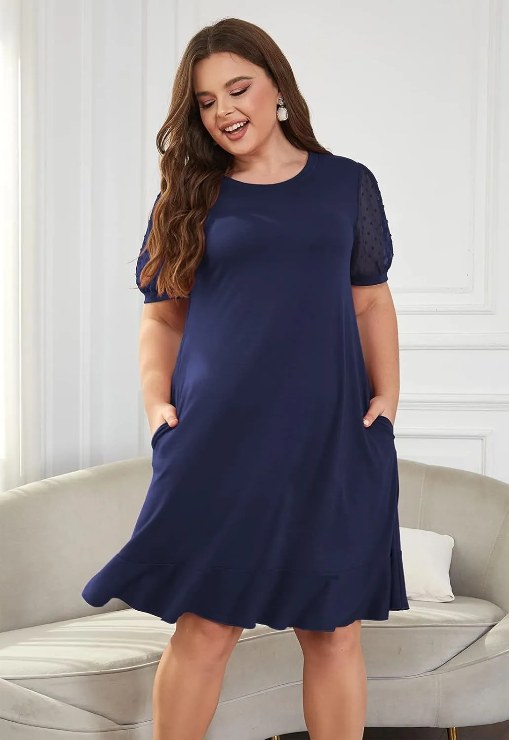 Keluummi Plus Size Wedding Dresses for Curvy Women, Summer Casual Business A Line Midi Shift Cocktail Dress, Sheath