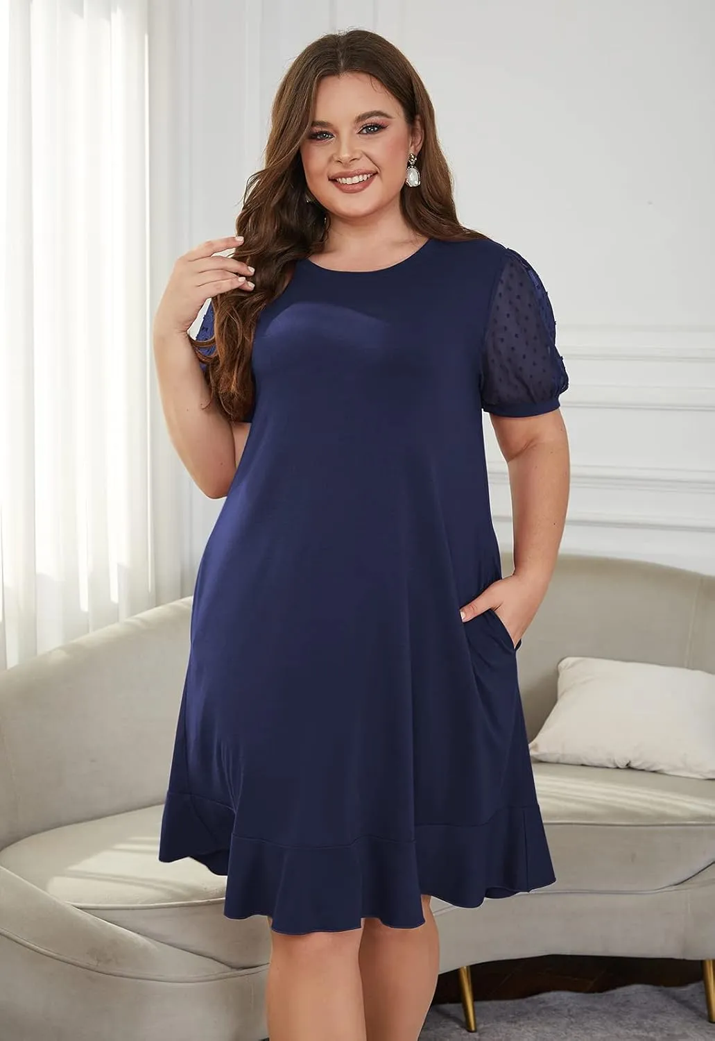 Keluummi Plus Size Wedding Dresses for Curvy Women, Summer Casual Business A Line Midi Shift Cocktail Dress, Sheath