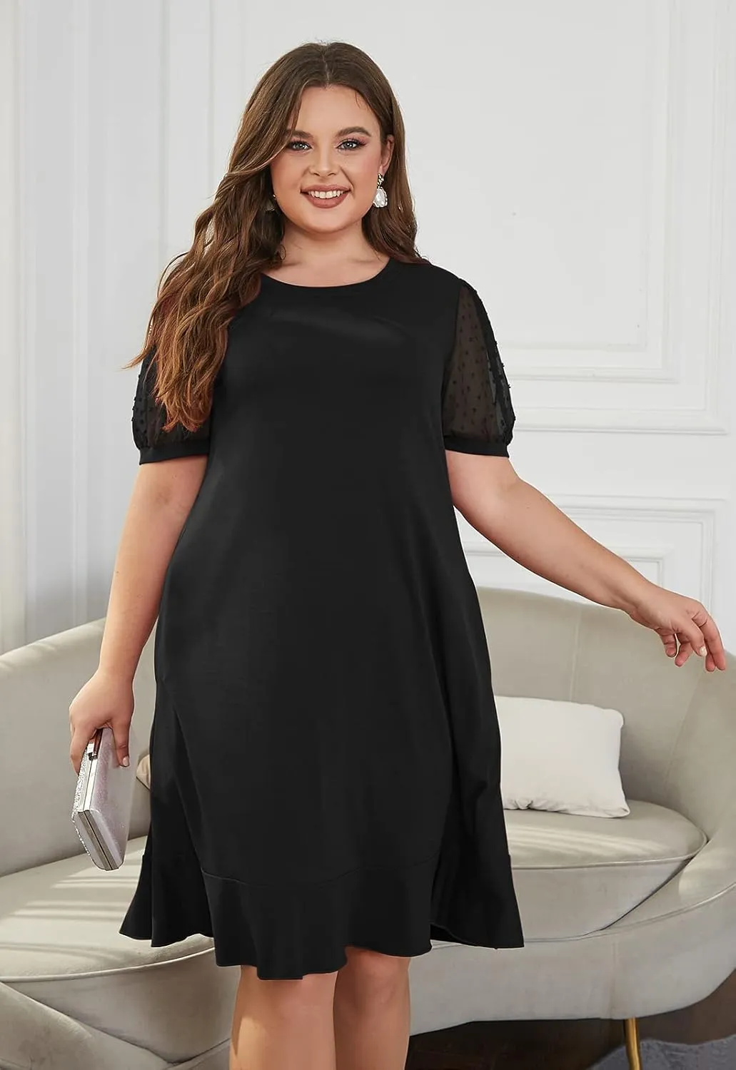 Keluummi Plus Size Wedding Dresses for Curvy Women, Summer Casual Business A Line Midi Shift Cocktail Dress, Sheath