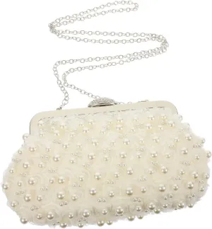 KESYOO Elegant Rose Gold Pearl Evening Bag for Women Clutch Purse for Dinner Party