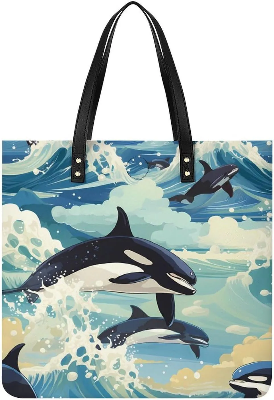 Killer Whale Tote Bags PU Leather Top Handle Satchel Handbags Shoulder Bags Travel Purse for Women Men