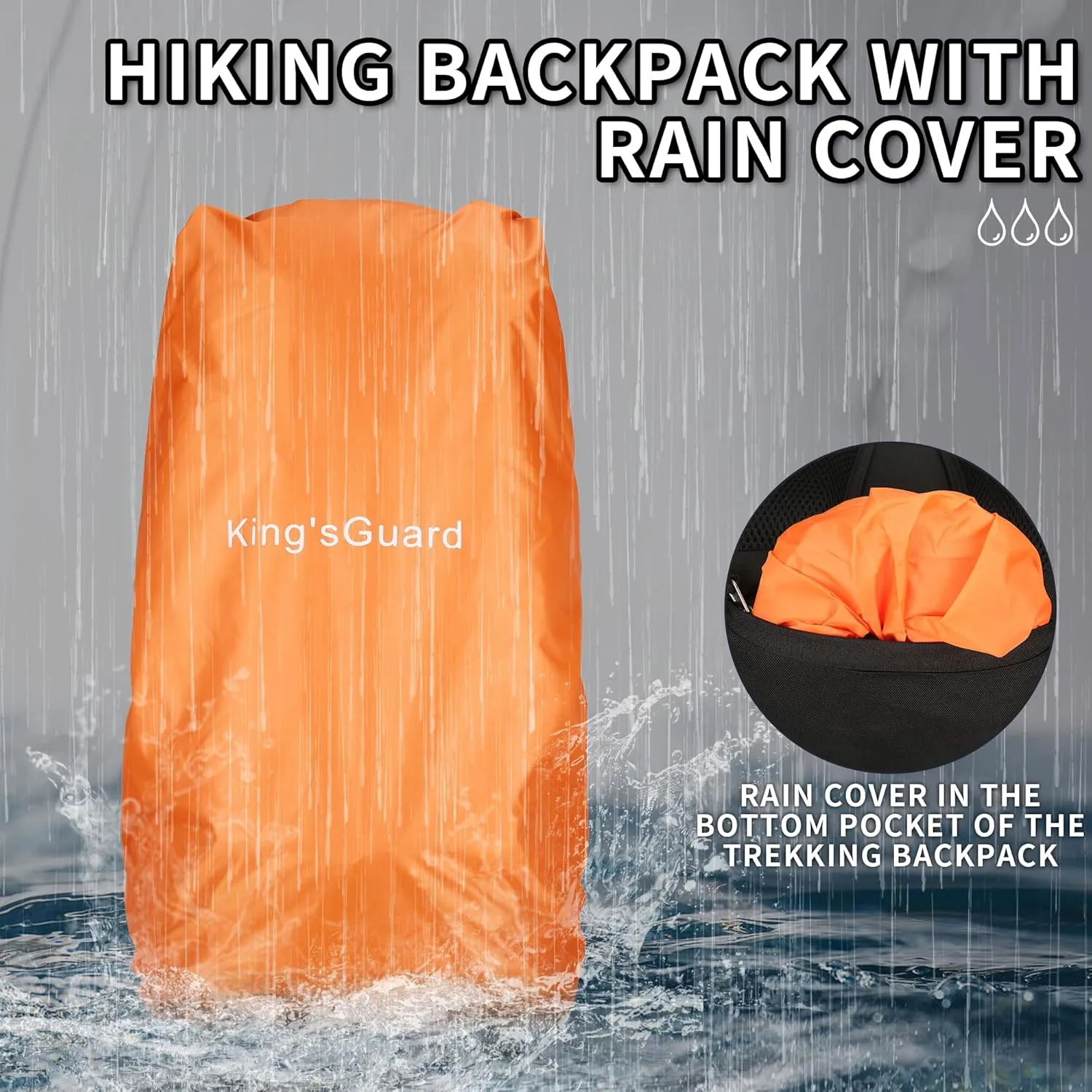 King'sGuard 60L Hiking Backpack Men Women Camping Backpack Waterproof Backpacking Mountaineering Climbing Daypack (Navy)