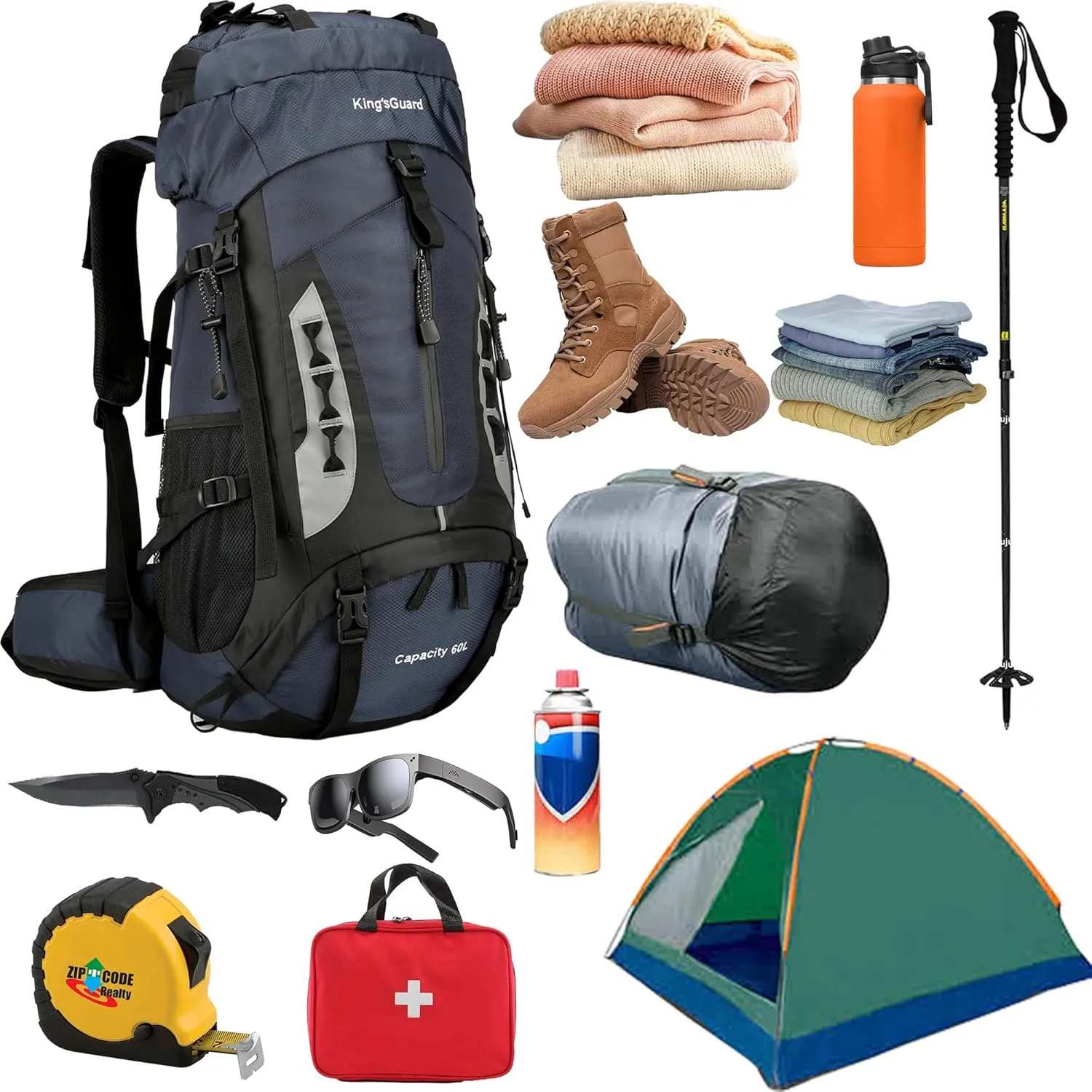 King'sGuard 60L Hiking Backpack Men Women Camping Backpack Waterproof Backpacking Mountaineering Climbing Daypack (Navy)